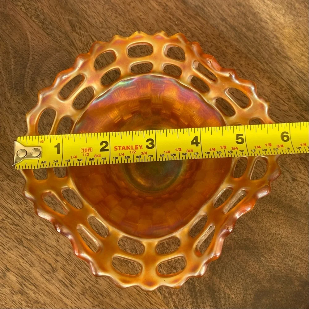 Set Of 2 Vintage Carnival Glass Basket Weave Marigold Dish with Lattice Edge - Picture 7 of 12